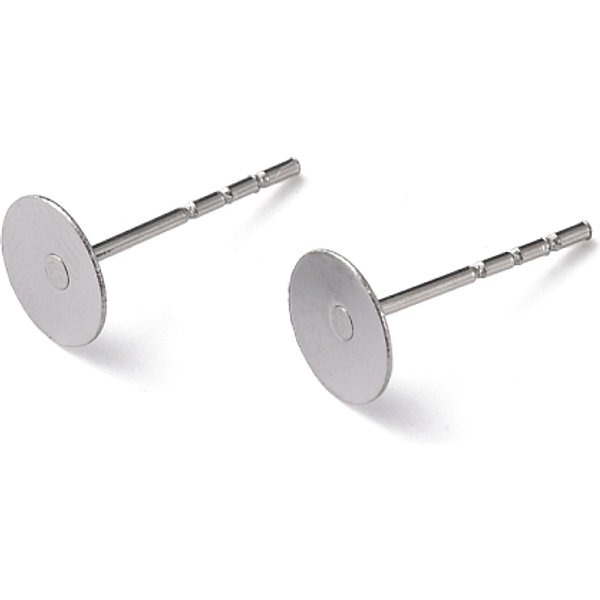 AnlaufgeschüTzte Ohrsteckerfassungen Aus Chirurgischem Edelstahl 316 Mit Flachen, Runden Rohlingen, Edelstahl Farbe, Fach: 6 Mm, 12X6 Mm, Stift: 0.8 Mm-image
