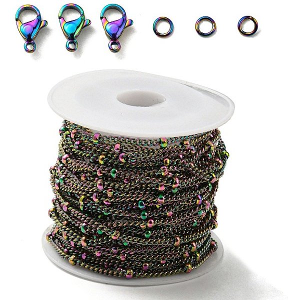 Kit Per La Creazione Di Gioielli A Catena Fai-Da-Te, Compreso Placcatura Ionica Color Arcobaleno (Ip) Acciaio Inossidabile 304 Catene Satellitari Da 5 M E 10 Fermagli E 20 Anelli Di Congiunzione, Bobina Di Plastica Da 1 Pz, Colore...-image