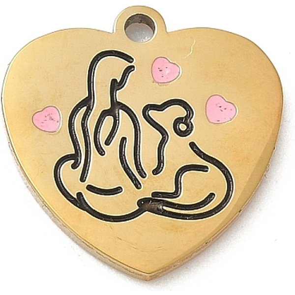 Pendentifs En Acier Inoxydable 304 éMailléS, Placage Ionique (Ip), CœUr, VéRitable 18K Plaqué Or, Chien, 15.5X15X1.4Mm, Trou: 1.5Mm-image
