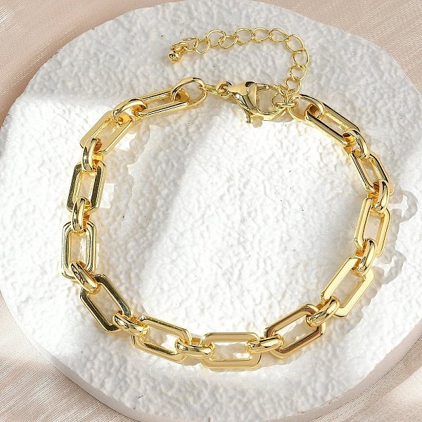 Brass Rectangle Link Chain Bracelets For Women Men, Long-Lasting Plated, Rack Plating, Cadmium Free & Lead Free, Real 18K Gold Plated, 7-5/8 Inch(19.3Cm)-image