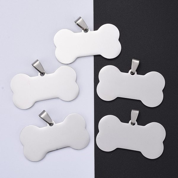 Tarnish Resistant 304 Stainless Steel Pendants, Manual Polishing, Stamping Blank Tag, Dog Bone, Stainless Steel Color, 22X40X1.8Mm, Hole: 8.5Mm-image