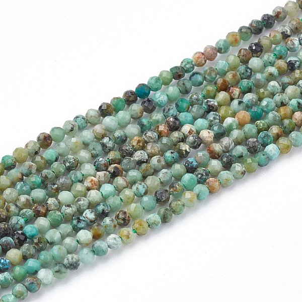 Brins De Perles Turquoises Africaines Naturelles (Jaspe), Ronde à Facettes, 3Mm, Trou: 0.5Mm, Environ 138 Pcs/Chapelet, 15.5 Pouce-image
