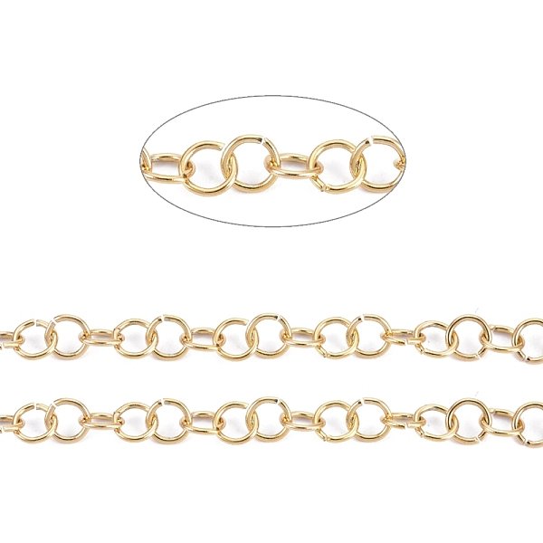 304 Stainless Steel Rolo Chains, Belcher Chains, Unwelded, With Spool, Golden, 4X0.6Mm, About 32.8 Feet(10M)/Roll-image