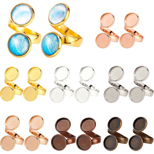 14 Pz. 7 Componenti Per Anello Polsino In Ottone Colorato, Pad Risultati Di Base Anello, Rotondo E Piatto, Colore Misto, Vassoio: 12Mm, Misura Degli Stati Uniti 7 3/4 (17.9Mm), 2 Pz / Colore-image