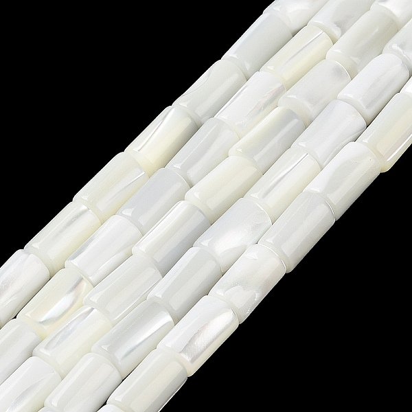 Natürliche Trochusmuschelperlenstränge, Kolumne, Rauch weiss, 5.5-6x10 mm, Bohrung: 0.8 mm, ca. 38 Stk. / Strang, 15.16-35.43'' (38.5-90 cm)