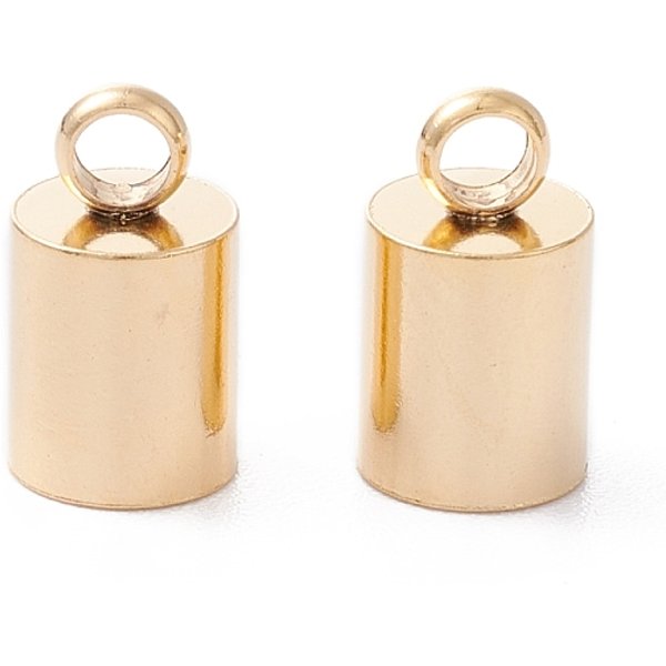 201 Kordelenden Aus Edelstahl, Endkappen, Kolumne, Echtes 24K Vergoldet, 9X5 Mm, Bohrung: 2 Mm, Innendurchmesser: 4 Mm-image