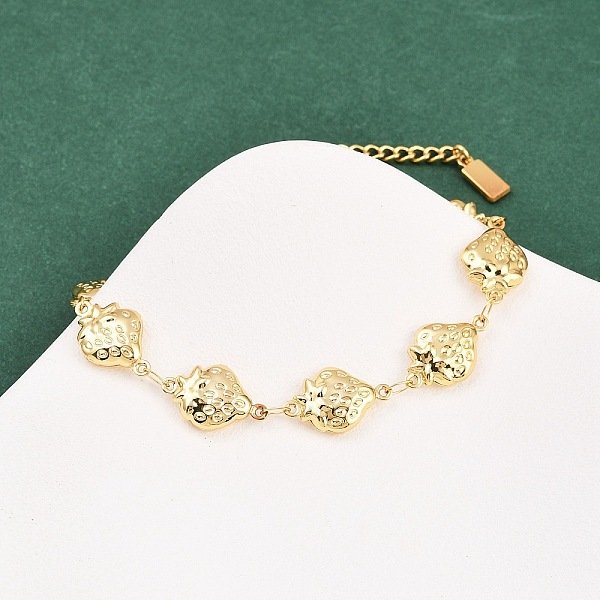 Pulseras De Eslabones De Acero Inoxidable 304 Para Mujer, Fresa, Dorado, 7-3/4 Pulgada (19.7 Cm)-image