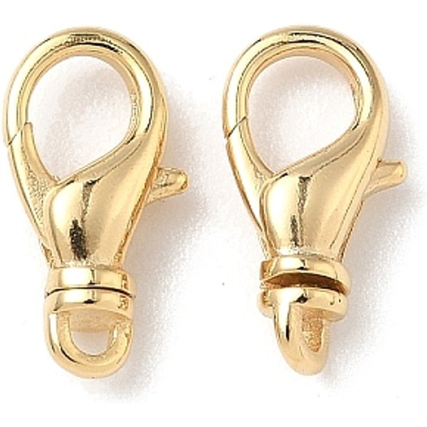 Fermoirs Mousquetons En Laiton, Sans Plomb Et Sans Cadmium, VéRitable Plaqué 24K Or VéRitable Et Couleur En Acier Inoxydable, 13.5X7X3.5Mm, Trou: 1.4Mm-image