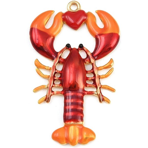 304 Edelstahl Emaille GroßE AnhäNger, Hummer, Echtes 18K Vergoldet, 53X32X5 Mm, Bohrung: 2 Mm-image