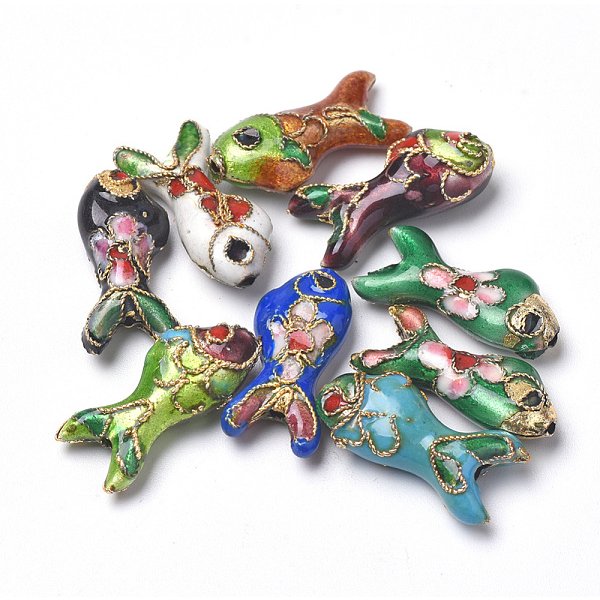 Handmade Cloisonne Beads, Fish, Mixed Color, 19.5X9X5-6Mm, Hole: 1Mm-image