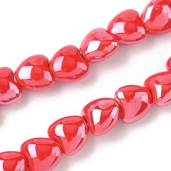 Chapelets De Perles En Porcelaine Manuelle, CœUr, Porcelaine éMailléE Lumineux, Rouge, 9.5X10X6.5Mm, Trou: 1.6Mm, Environ 40 Pcs/Chapelet, 14.57'' (37 Cm)-image