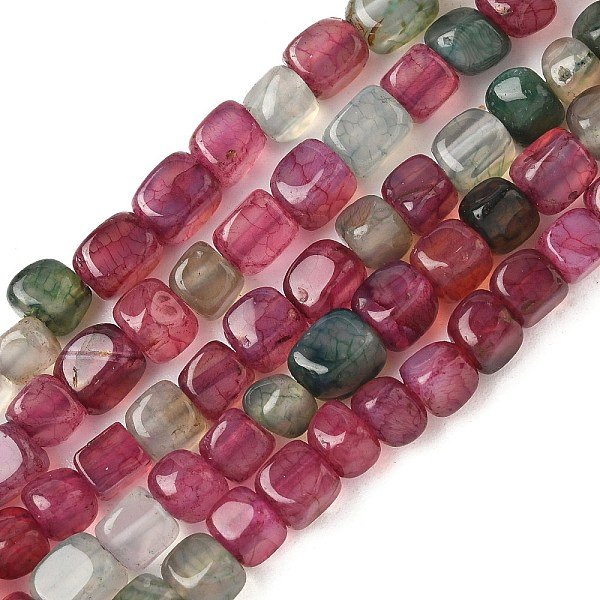 Natural Dragon Veins Agate(Dyed & Heated) Beads Strands, Cube, Medium Violet Red, 5-6x5-6x5-6mm, Hole: 0.8mm, about 62-66pcs/strand, 14.57-14.96''(37-38cm)