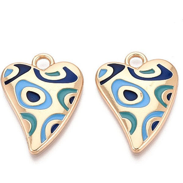 CréMaillèRe Placage Pendentifs En éMail D'alliage, CœUr, Sans Cadmium & Sans Nickel & Sans Plomb, Bleu Marine, 34X25X3Mm, Trou: 3.8Mm-image