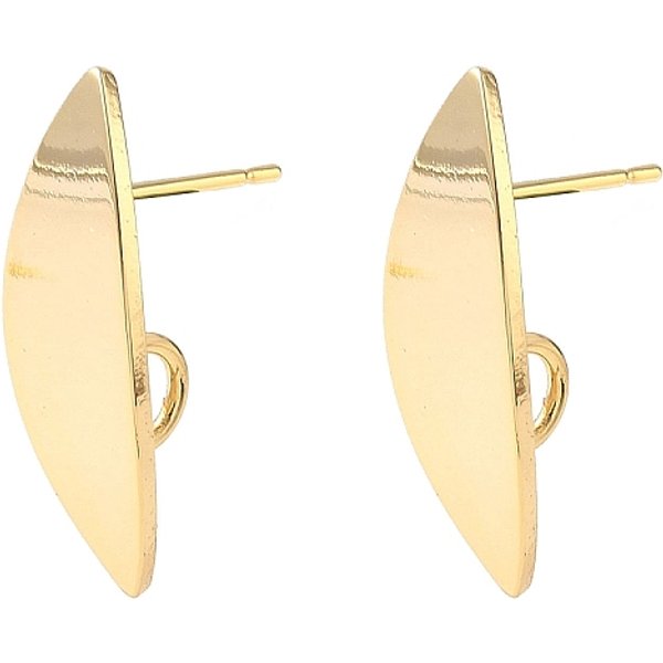 Brass Stud Earring Findings, Nickel Free, Horse Eye, Real 18K Gold Plated, 23.5X8.5Mm, Hole: 3.5Mm, Pin: 0.7Mm-image