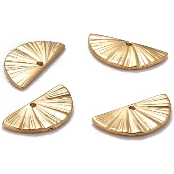 Ionenplattierung (Ip) 304 EdelstahlanhäNger, Manuelles Polieren, Strukturiert, Halbrund, Echtes 24K Vergoldet, 7.5X15X1 Mm, Bohrung: 1 Mm-image