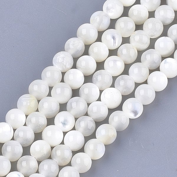 Perles De Coquillage Blanc Naturel, Brins De Perles En Nacre, Ronde, Blanc CrèMe, 5Mm, Trou: 1Mm, Environ 75 Pcs/Chapelet, 14.9 Pouce-image