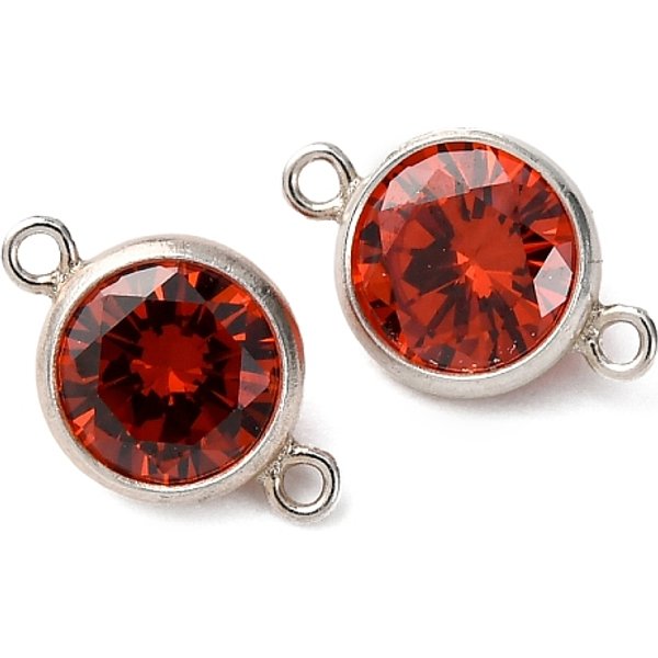 925 Streling Silver Pave Cubic Zirconia Connector Charms, Flat Round, Red, 10.5X6.5X3.5Mm, Hole: 0.9Mm-image