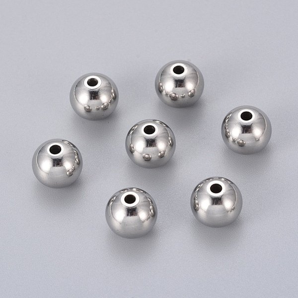 Tarnish Resistant 201 Stainless Steel Beads, Round, Stainless Steel Color, 10Mm, Hole: 2Mm-image