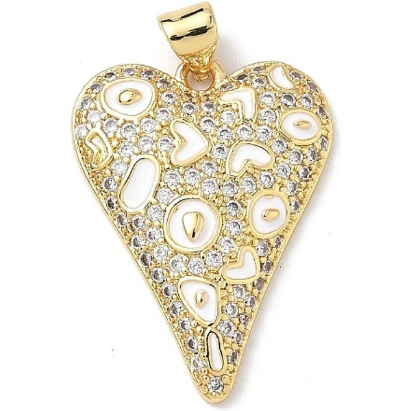 Colgante Micropavé Cubic Zirconia De LatóN, CorazóN, Estilo Esmalte, Real 18K Chapado En Oro, Blanco, 27X20X3.5Mm, Agujero: 4X3.5 Mm-image