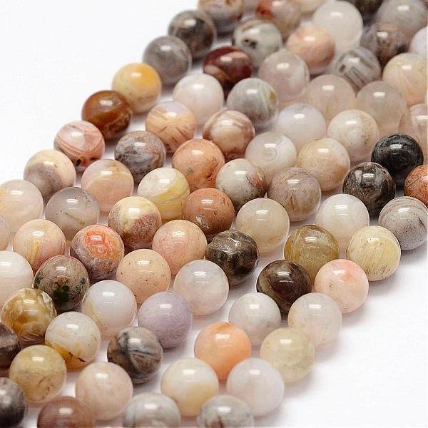 Natural Bamboo Leaf Agate Beads Strands, Round, 8mm, Hole: 1mm, about 44-47pcs/strand, 15inch