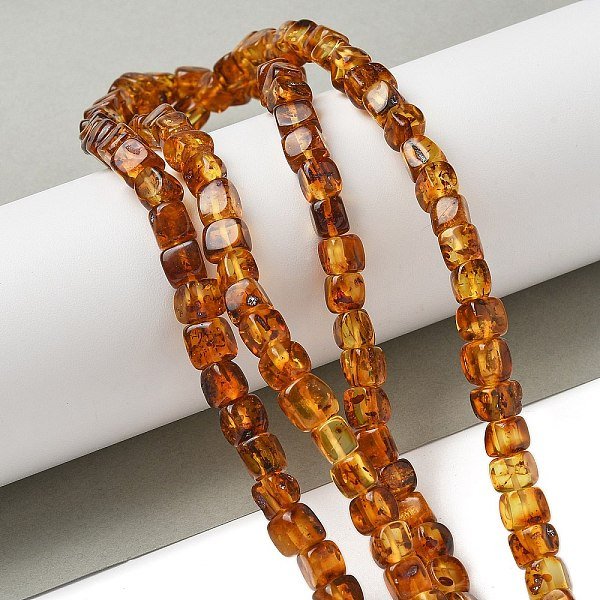 Natural Amber Beads Strands, Cube, Camel, 5-7x5-7x5-7mm, Hole: 1mm, about 60-70pcs/strand, 38-39.5cm