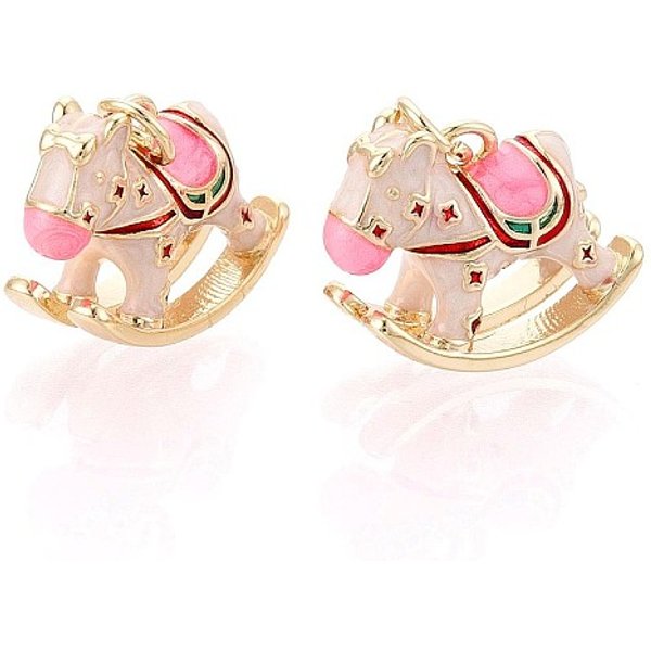 Colgantes De Esmalte De LatóN, Caballo De Batalla, Con Anillo De Salto, Real 18K Chapado En Oro, Rosa Brumosa, 14X17.5X7.5Mm, Agujero: 3 Mm-image