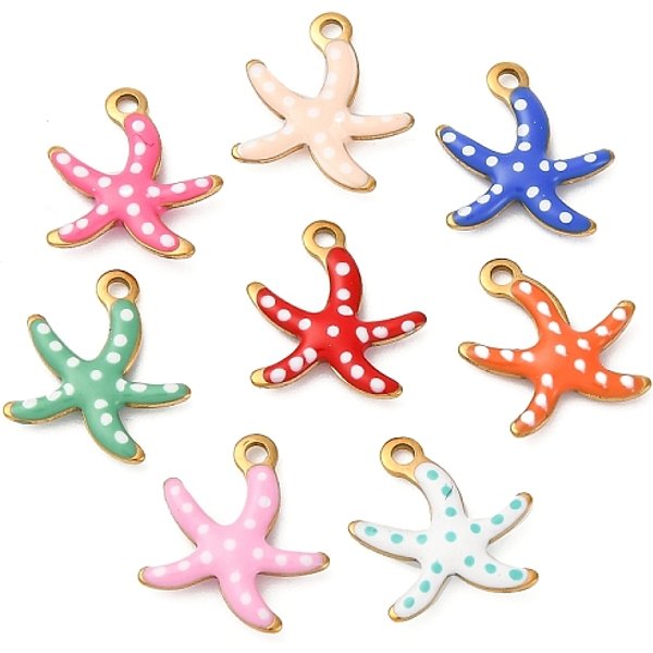304 Stainless Steel Enamel Charms, Marine Animal, Golden, Starfish, 10.5X10X1.5Mm, Hole: 1Mm-image