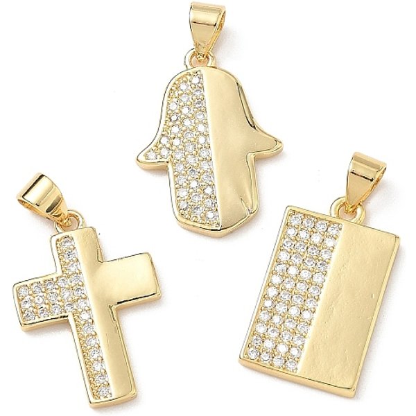 Messing Mikro Ebnen Zirkonia AnhäNger, Cadmiumfrei Und Bleifrei, Echtes 18K Vergoldet, Mischformen, 20.5-21X12-15X2 Mm, Bohrung: 3.5X4 Mm-image
