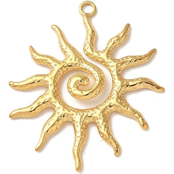 Colgantes De Acero Inoxidable 304, Revestimiento De Iones (Ip), Encantos Del Sol, Real 14K Chapado En Oro, 39.5X33X2.5Mm, Agujero: 2.5 Mm-image