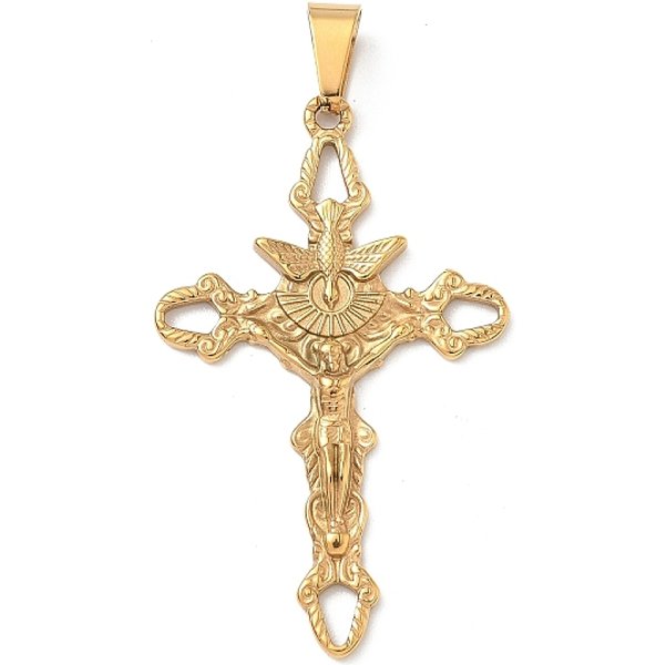 304 Stainless Steel Pendants, Cross With Jesus Christ, Ion Plating(Ip), Golden, 52.5X32X3.5Mm, Hole: 9.5X5.5Mm-image