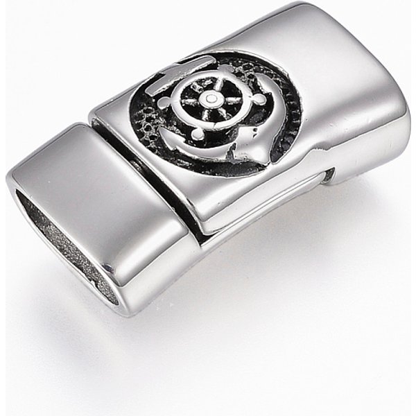 MagnetverschlüSse Aus Edelstahl 304 Mit Einklebbaren Enden, Rechteck Mit Anker & Helm, Antik Silber Farbe, 30X15.5X9 Mm, Bohrung: 7X12 Mm-image