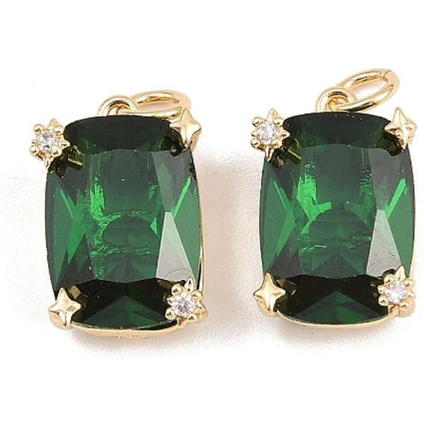 Brass With Cubic Zirconia Pendants, Rectangle, Cadmium Free & Lead Free, Rack Plating, Long-Lasting Plated, With Jump Ring, Real 18K Gold Plated, 16X10X8Mm, Hole: 3Mm-image