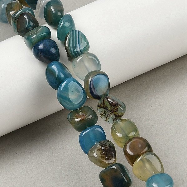 Natural Agate Beads Strands, Dyed & Heated, Tumbled Stone, Nuggets, Blue, 7-11X7-13Mm, Hole: 0.8-1Mm, About 38Pcs/Strand, 15.35 Inch(39Cm)-image