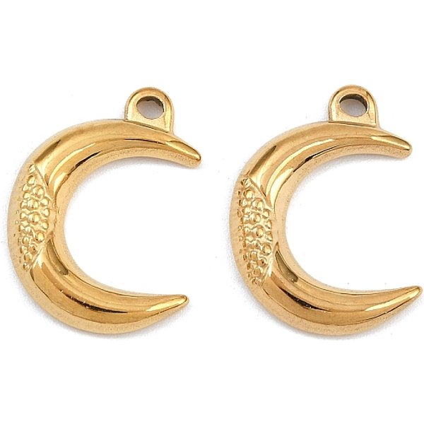 304 Stainless Steel Pendants, Moon Charms, Ion Plating(Ip), Real 18K Gold Plated, 19X14.5X2.5Mm, Hole: 2X1.5Mm-image