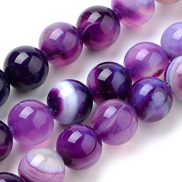 Fili Di Agata Naturale A Strisce / Fili Di Agata Legati, Tinto, Tondo, Blu Viola, 6Mm, Foro: 1 Mm, Circa 63Pcs/Filo, 14.96 Pollice-image
