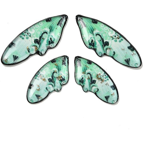 4Pcs 4 Arten Transparente Epoxidharz-AnhäNger, FlüGel, Mit Pailletten Und Goldfolie, HellgrüN, 29-39X14 - X 2.5 Mm, Bohrung: 1 Mm-image
