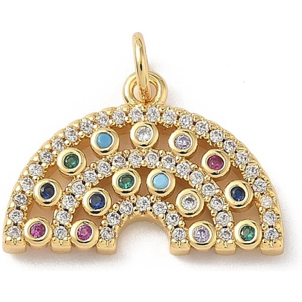 Brass Micro Pave Cubic Zirconia Pendants, Rainbow, With Jump Ring, Real 18K Gold Plated, Mixed Color, 13.5X19.5X2.6Mm, Hole: 3.3Mm-image