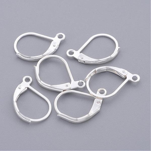 Brass Leverback Earring Findings, With Loop, Lead Free And Cadmium Free, Silver Color Plated, Size: About 10Mm Wide, 15Mm Long, Hole: 1Mm-image