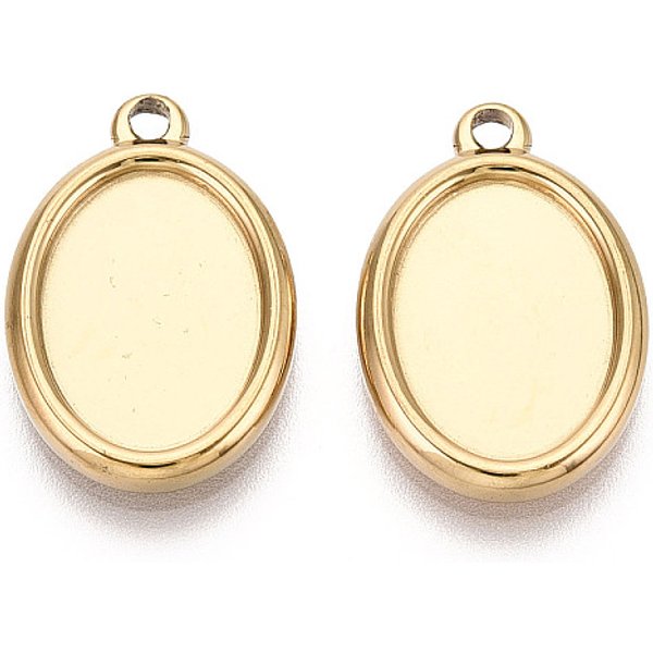 Cabochon-Fassungen FüR AnhäNger Aus Edelstahl 304, Ionenbeschichtung (Ip), Oval, Echtes 18K Vergoldet, Fach: 14X10 Mm, 20X13X2 Mm, Bohrung: 1.6 Mm-image
