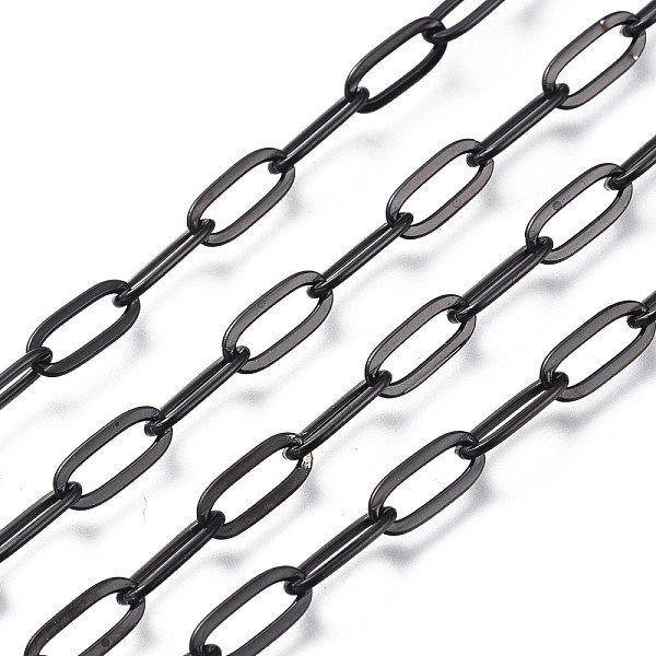 304 Stainless Steel Cable Chains, Paperclip Chains, Drawn Elongated Cable Chains, Soldered, With Spool, Electrophoresis Black, 9.7X4.2X0.9-1Mm, About 32.8 Feet(10M)/Roll-image