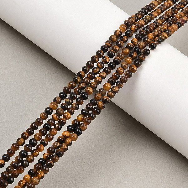 Natural Tiger Eye Beads Strands, Round, Grade Ab+, 3-3.5Mm, Hole: 0.7Mm, About 117Pcs/Strand, 15.04''(38.2Cm)-image