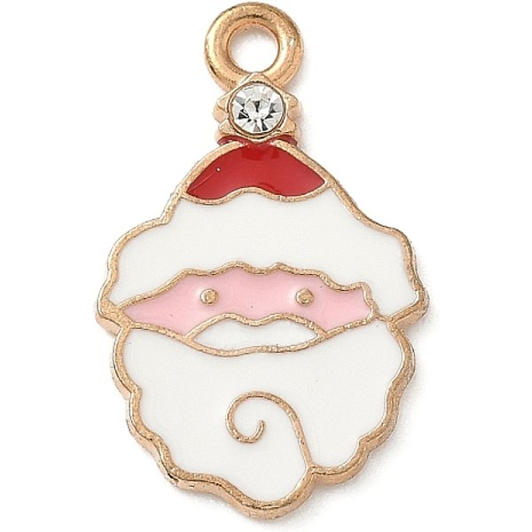 Christmas Themes Alloy Rhinestone Pendants, Enamel Style, Golden, Santa Claus, 24X15X2.5Mm, Hole: 2Mm-image