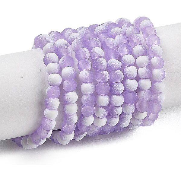 Frosted Crackle Glass Beads Strands, Rondelle, Lilac, 4.5X3.5Mm, Hole: 0.8Mm-image