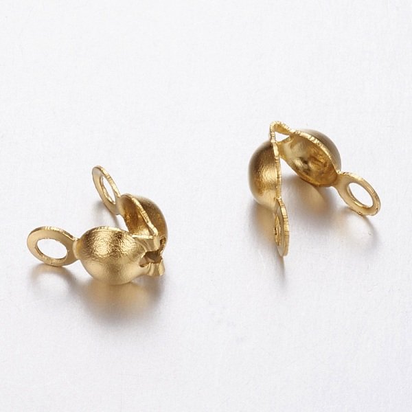 Ion Plating(Ip) 304 Stainless Steel Bead Tips, Calotte Ends, Clamshell Knot Cover, Golden, 5X2.5Mm, Hole: 1Mm-image