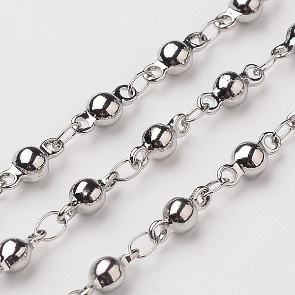 Tarnish Resistant 304 Stainless Steel Ball Link Chains, Soldered, Decorative Chains, With Spool, Stainless Steel Color, 3.5Mm, About 32.8 Feet(10M)/Roll-image