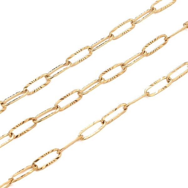 ChaîNes à Trombones TexturéEs En Acier Inoxydable 304, ChaîNes De CâBle AllongéEs éTiréEs, Soudé, Avec Bobine, Or, 9.7X3.5X0.7Mm, Environ 32.8 Pied (10 M)/Rouleau-image