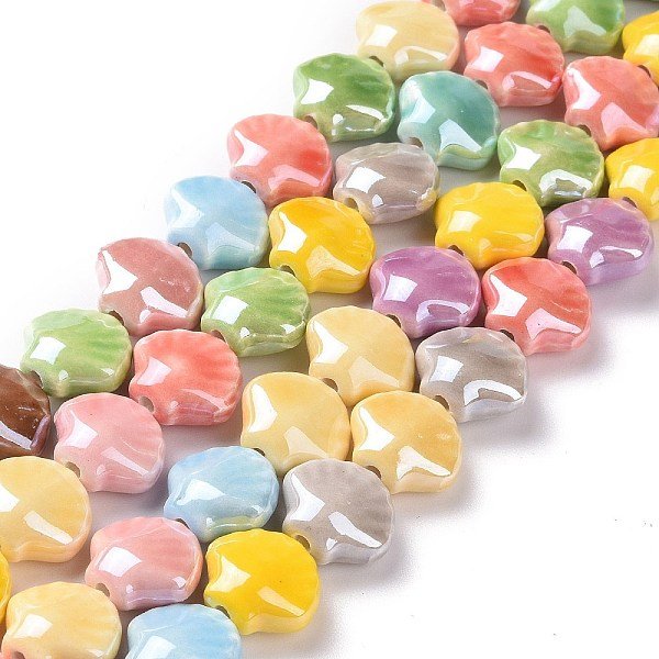 Handmade Porcelain Beads Strands, Pearlized, Shell, Mixed Color, 13.5X12X7.5Mm, Hole: 1.6Mm, About 25Pcs/Strand, 11.81''(30Cm)-image