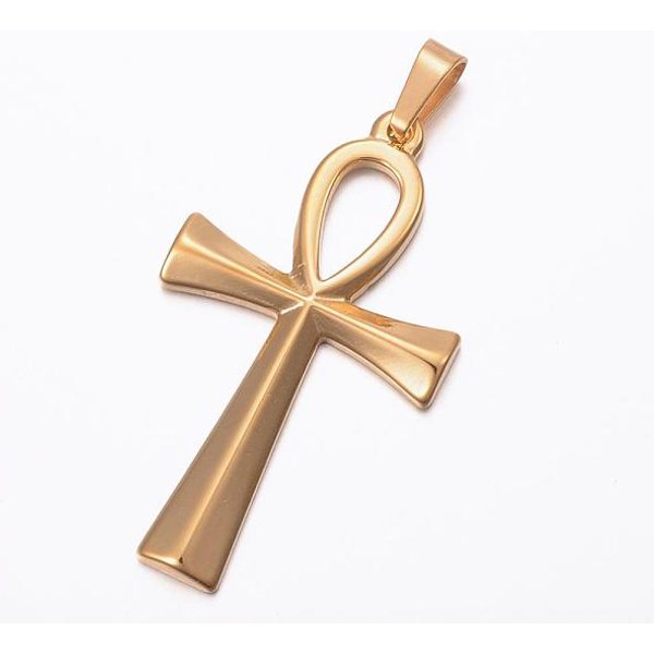 Pendentifs En Acier Inoxydable 304 Avec Placage Ionique (Ip), Ankh Cross, Or, 44.5X25.5X3Mm, Trou: 8X4Mm-image
