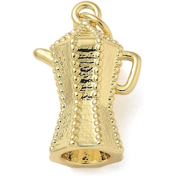 Rack Plating Brass Pendants, Long-Lasting Plated, Lead Free & Cadmium Free, Kettle Charms, With Jump Ring, Real 18K Gold Plated, 18X11.5X7.5Mm, Hole: 3Mm-image