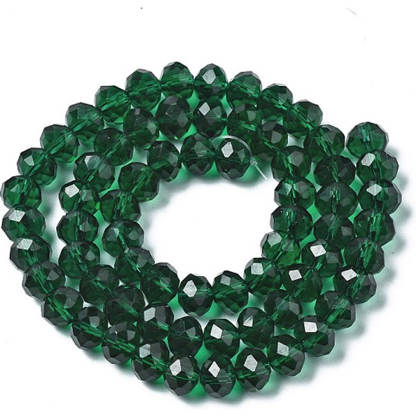 Glass Beads Strands, Faceted, Rondelle, Dark Green, 8X6Mm, Hole: 1Mm, About 63-65Pcs/Strand, 39-40Cm-image